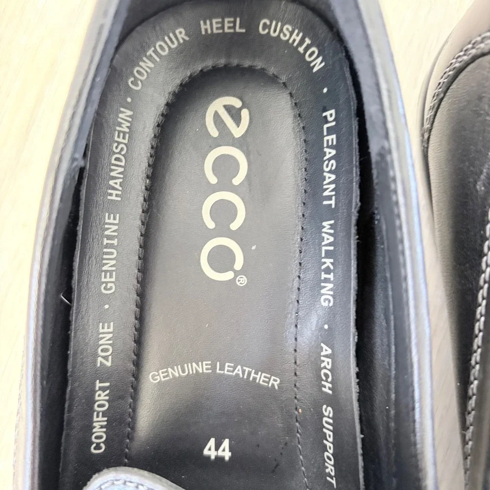 ECCO Mens‎ Black Leather Loafers Slip On Moc Toe Shoes EU 44/10.5 Handsewn